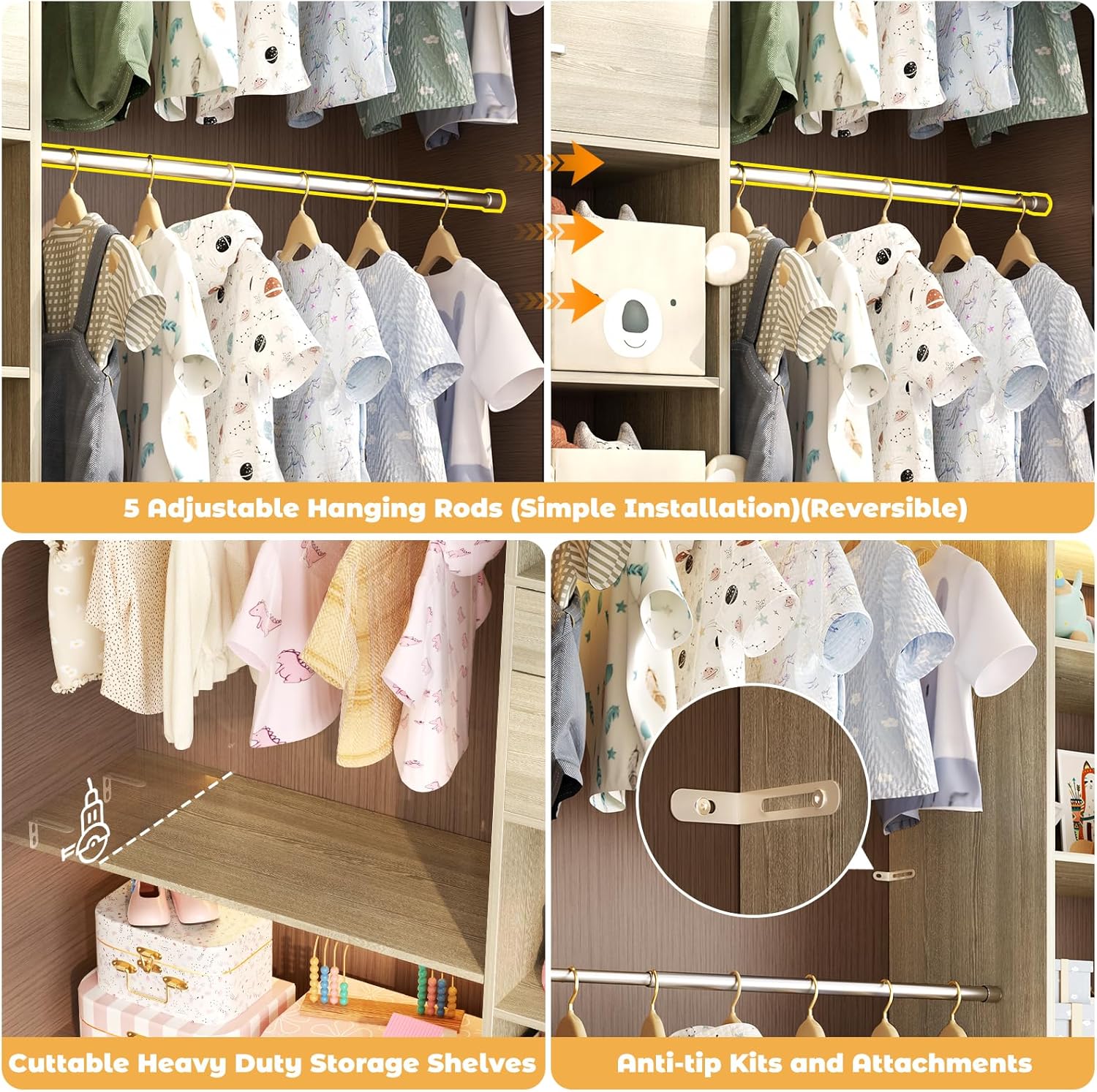 Closet System - 4.75-8FT Closet Organizer System with Wooden Drawers & Cube Storage Organizer, Up