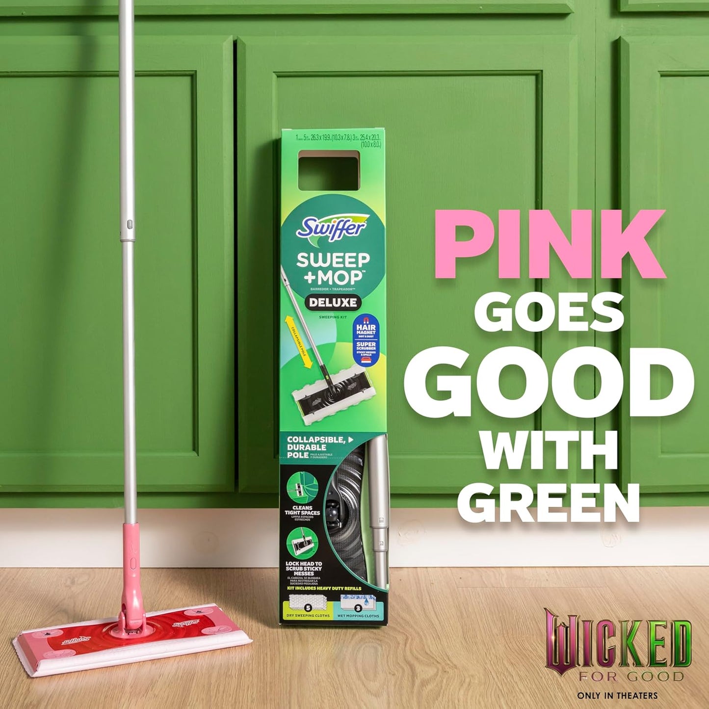 Swiffer Sweep and Mop Deluxe, Limited Edition Pink Wicked: for Good, 2-in-1 Floor Mopping and