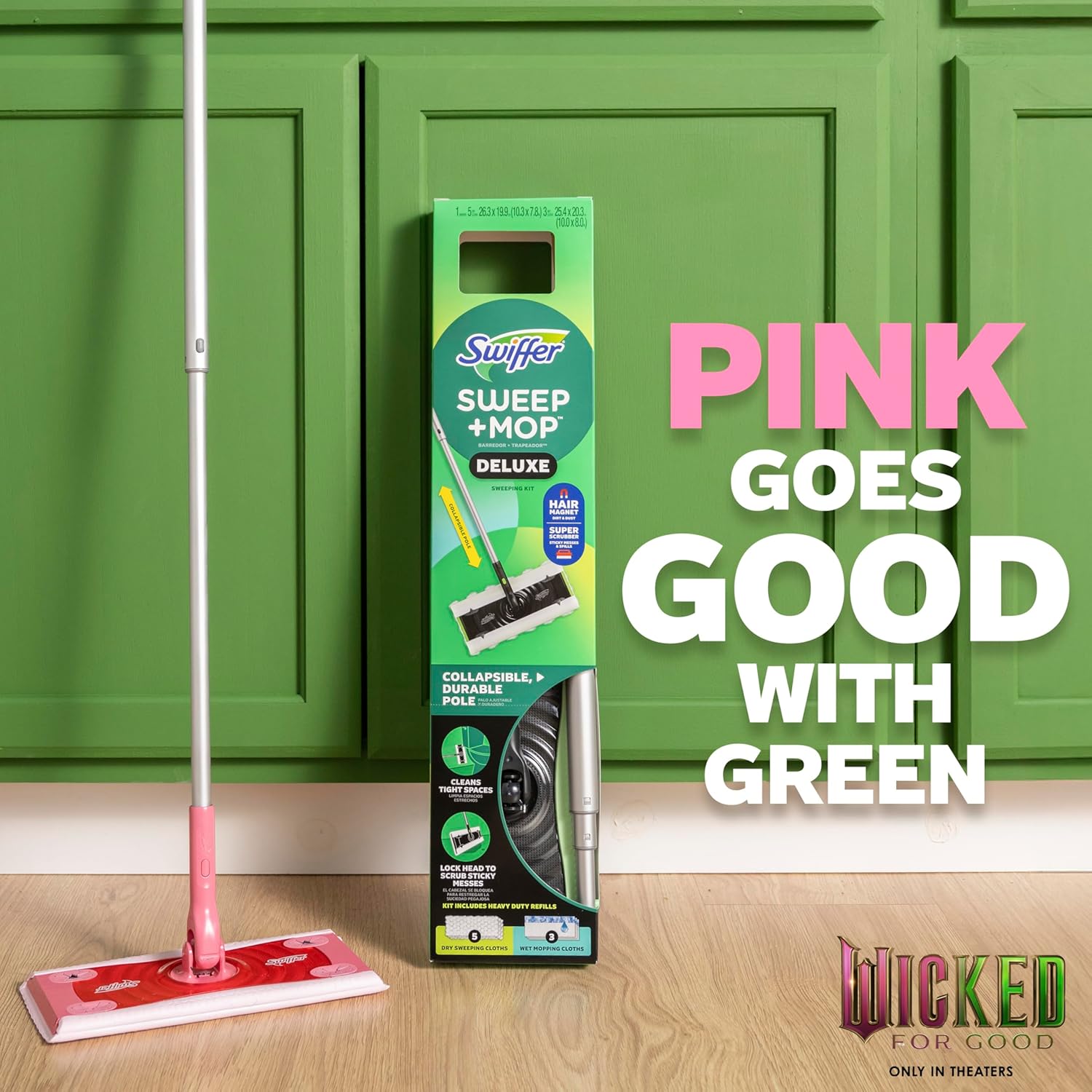 Swiffer Sweep and Mop Deluxe, Limited Edition Pink Wicked: for Good, 2-in-1 Floor Mopping and