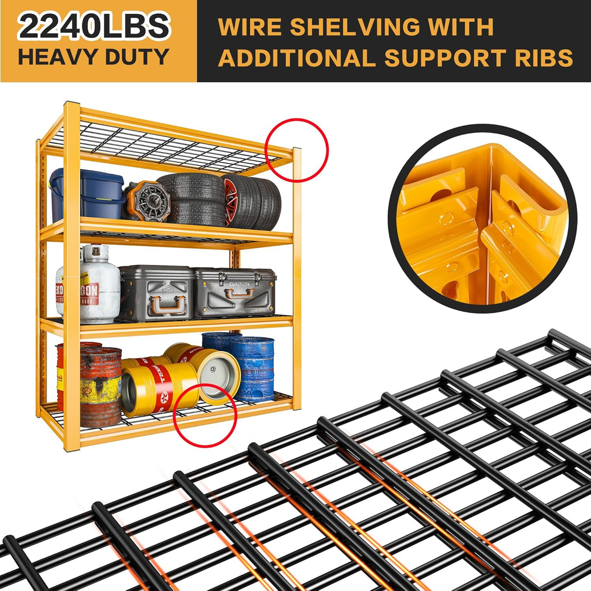 REIBII 40" W Garage Shelving 2240 LBS Storage Shelves Adjustable Heavy Duty Shelving 4 Tier Metal