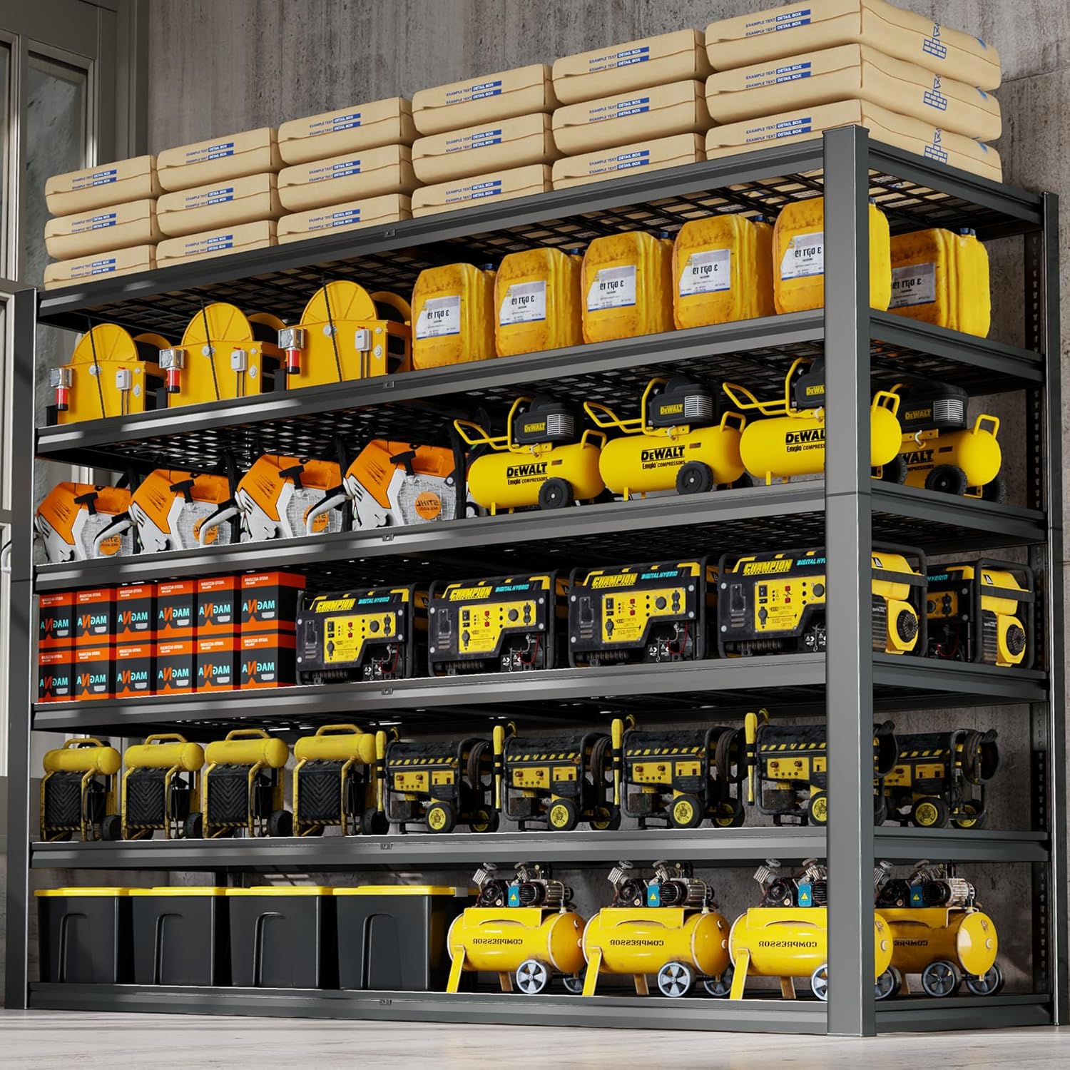65" W Garage Shelving Heavy Duty, 6 Tier Garage Shelves, Adjustable Storage Shelving Unit