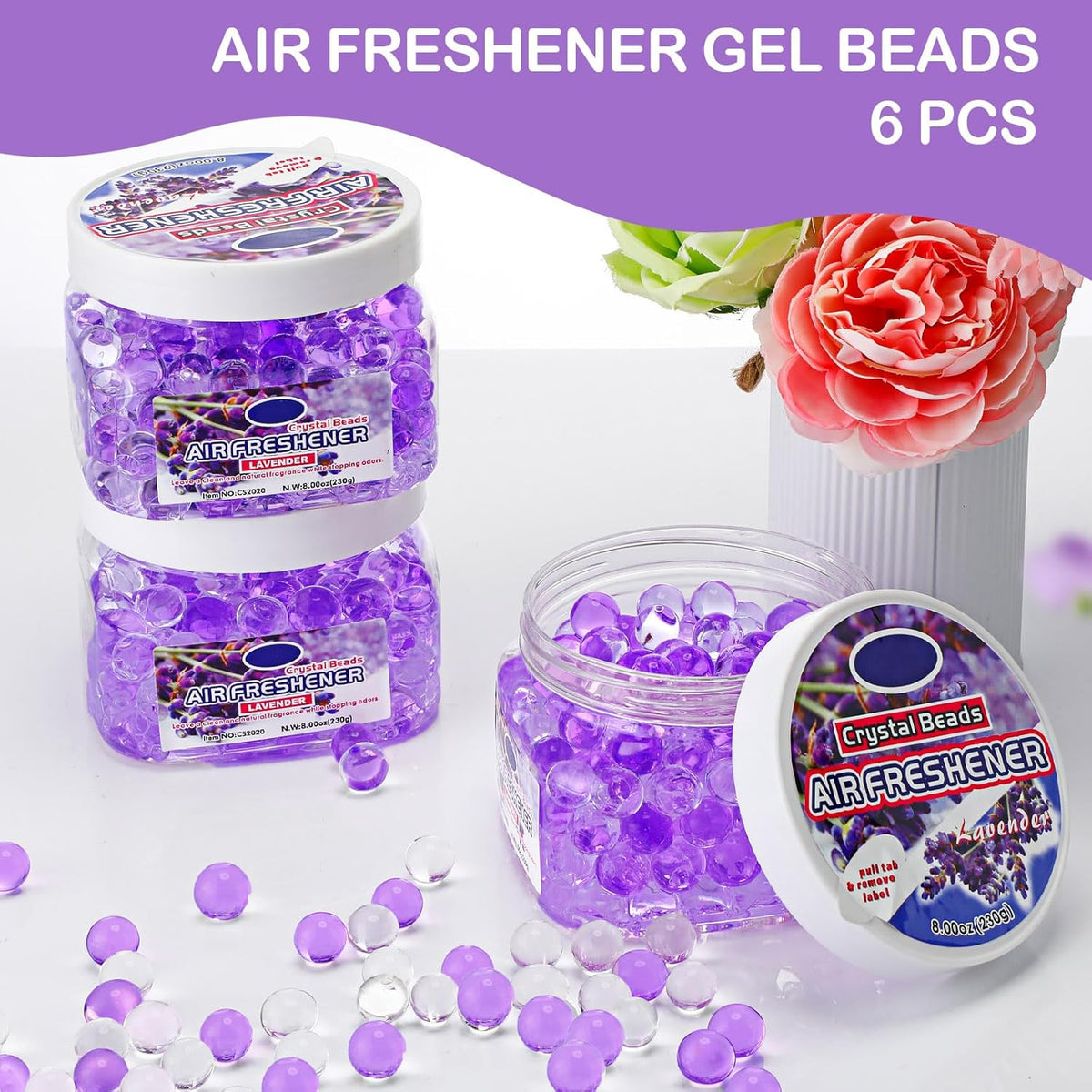 6 Pcs Air Freshener Gel Beads Bulk Odor Eliminator Beads Odor Removing Gel for Home, Bathrooms
