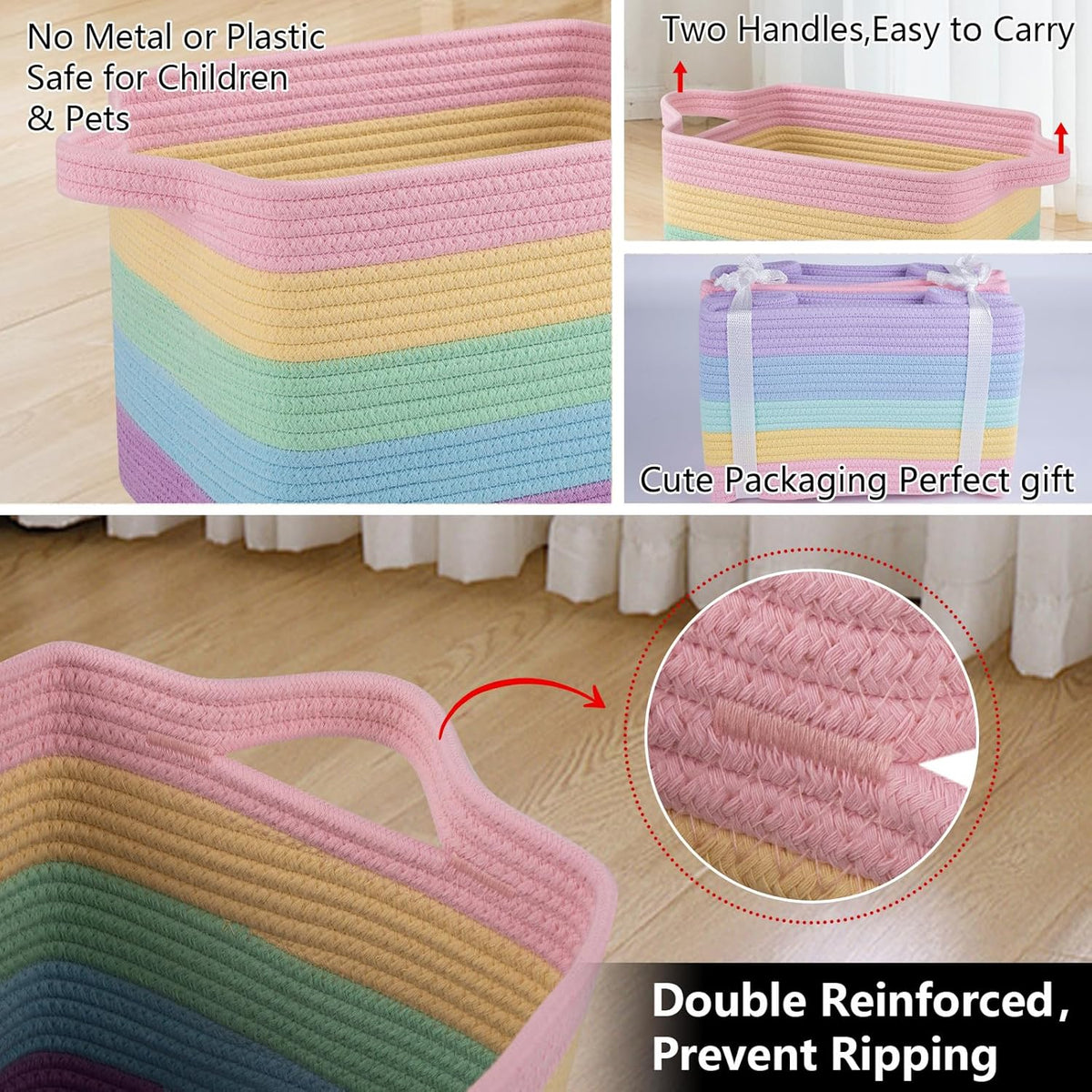 OIAHOMY Storage Basket, Woven Baskets for Storage, Cotton Rope Basket for toys,Towel Baskets for