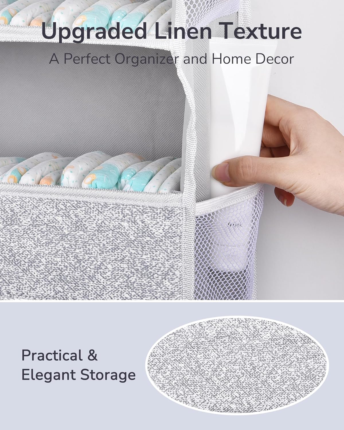 ULG 1 Pack Over Door Organizer with 5 Large Pockets 10 Mesh Side Pockets, Upgraded Linen Texture