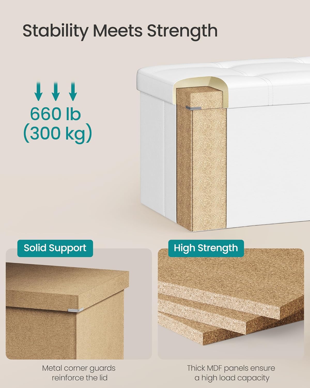 SONGMICS MAZIE Collection - 43 Inches Folding Storage Ottoman Bench, Ottoman with Storage, Foot