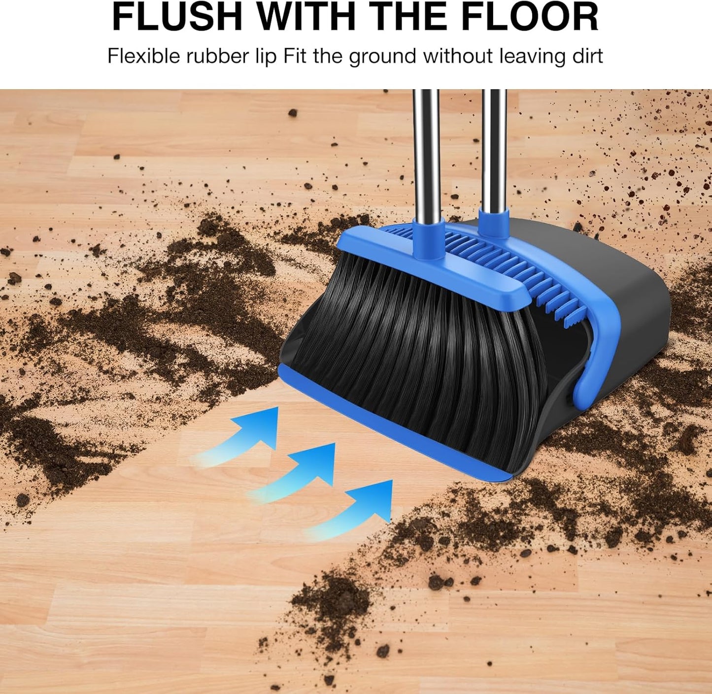 Broom and Dustpan Set, 52-in Long Adjustable Handle Broom Dustpan Combo with Dust pan Teeth to