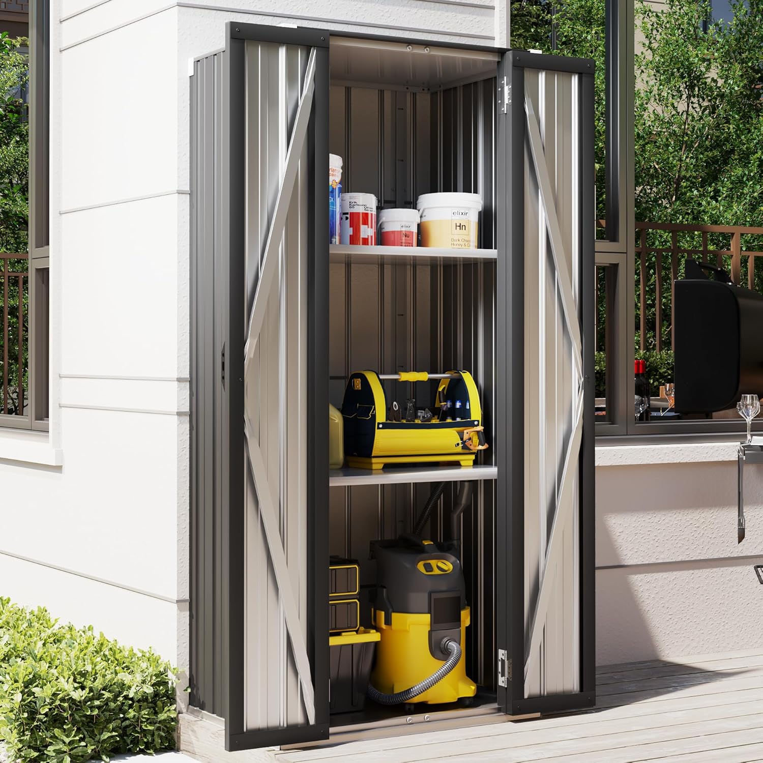AECOJOY Outdoor Storage Cabinet, Outdoor Cabinets Waterproof with Shelves, Vertical Tall Garden