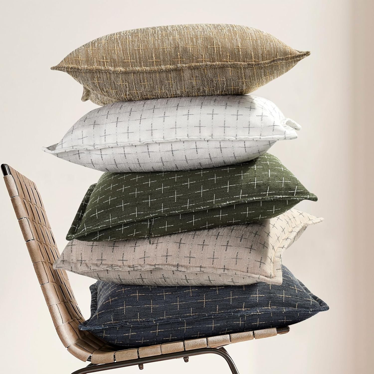ZWJD Pillow Covers 22x22 Set of 2 Soft Polyester Textured Pillow Covers with Stylish Flange Edge