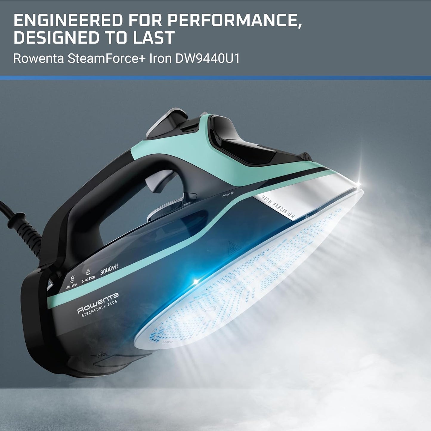 Rowenta Steam Force Stainless Steel Soleplate Steam Iron for Clothes, 400 Microsteam Holes, 1800