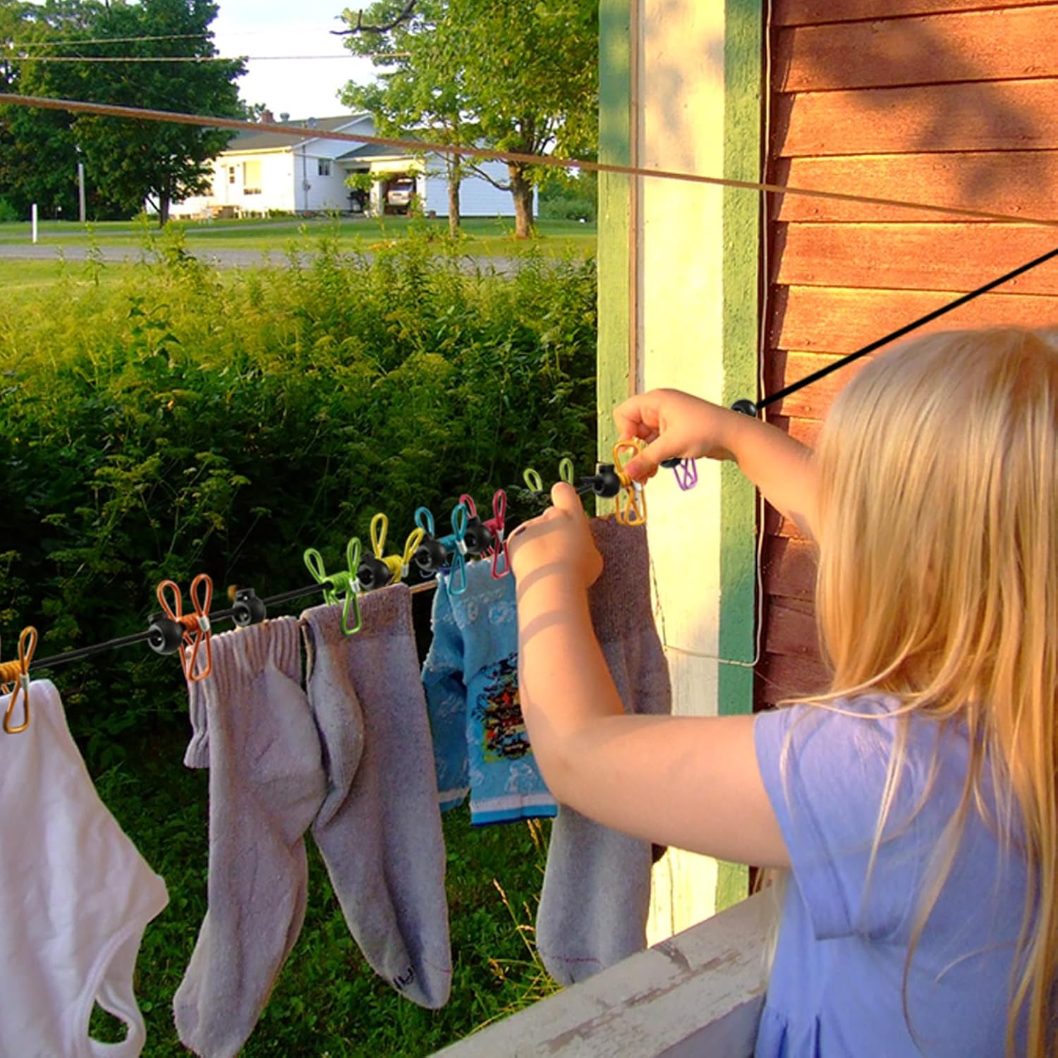 2 Pack Camping Clothesline Portable 12 Clothespins, Purple Camping Accessories Travel Clothesline