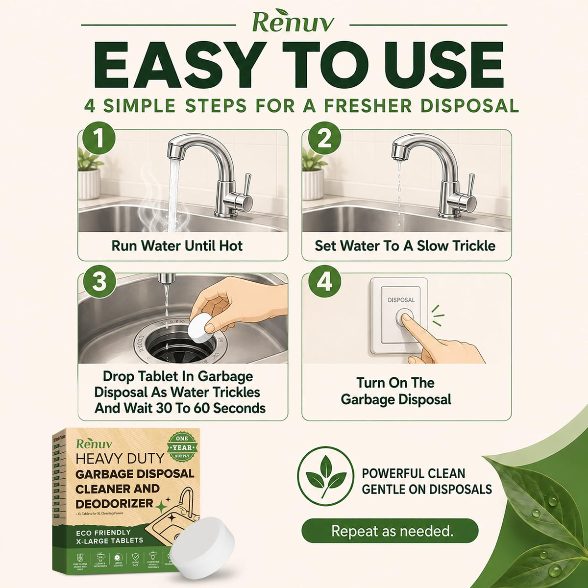 Renuv® Garbage Disposal Cleaner & Deodorizer Tablets, 12 XL Tablets – view 8