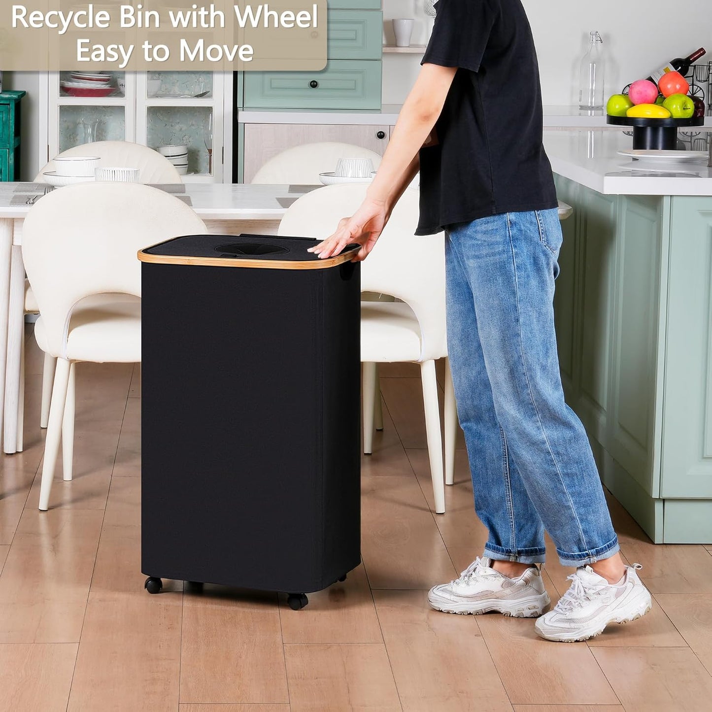efluky Recycle Bins for Kitchen 100L (26 Gallon), Recycling Bin with Wheels and 2 Removeable and