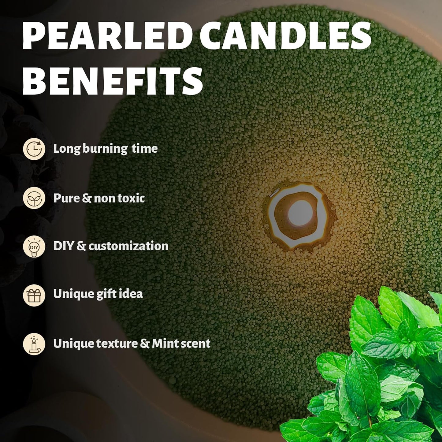 Mint Scented Dark Green Pearled Candle 18oz Luxury Sand Candle Granulated Wax - 30 Cotton Wicks