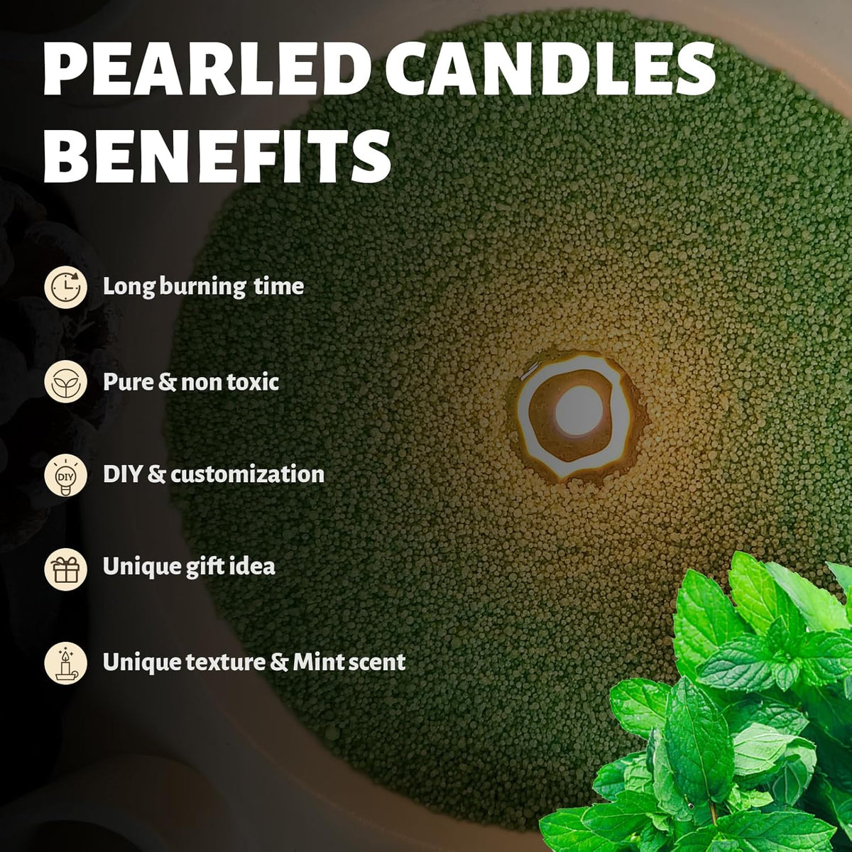 Mint Scented Dark Green Pearled Candle 18oz Luxury Sand Candle Granulated Wax - 30 Cotton Wicks