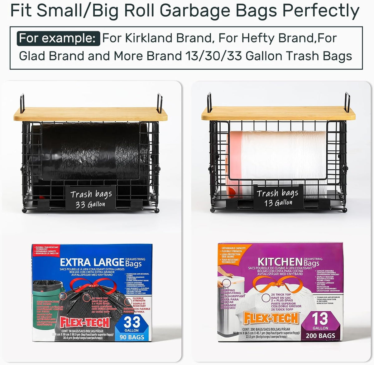 Upgrade Larger, Fit 13/30/33+ Gallon Trashbag Perfectly - 1 SET Stackable Trash Bag Holder with