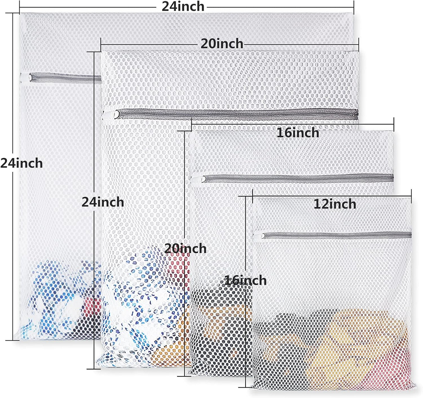 4Pcs Durable Honeycomb Mesh Laundry Bags for Delicates Reusable Wash Bag(1XX-Large 24 x 24