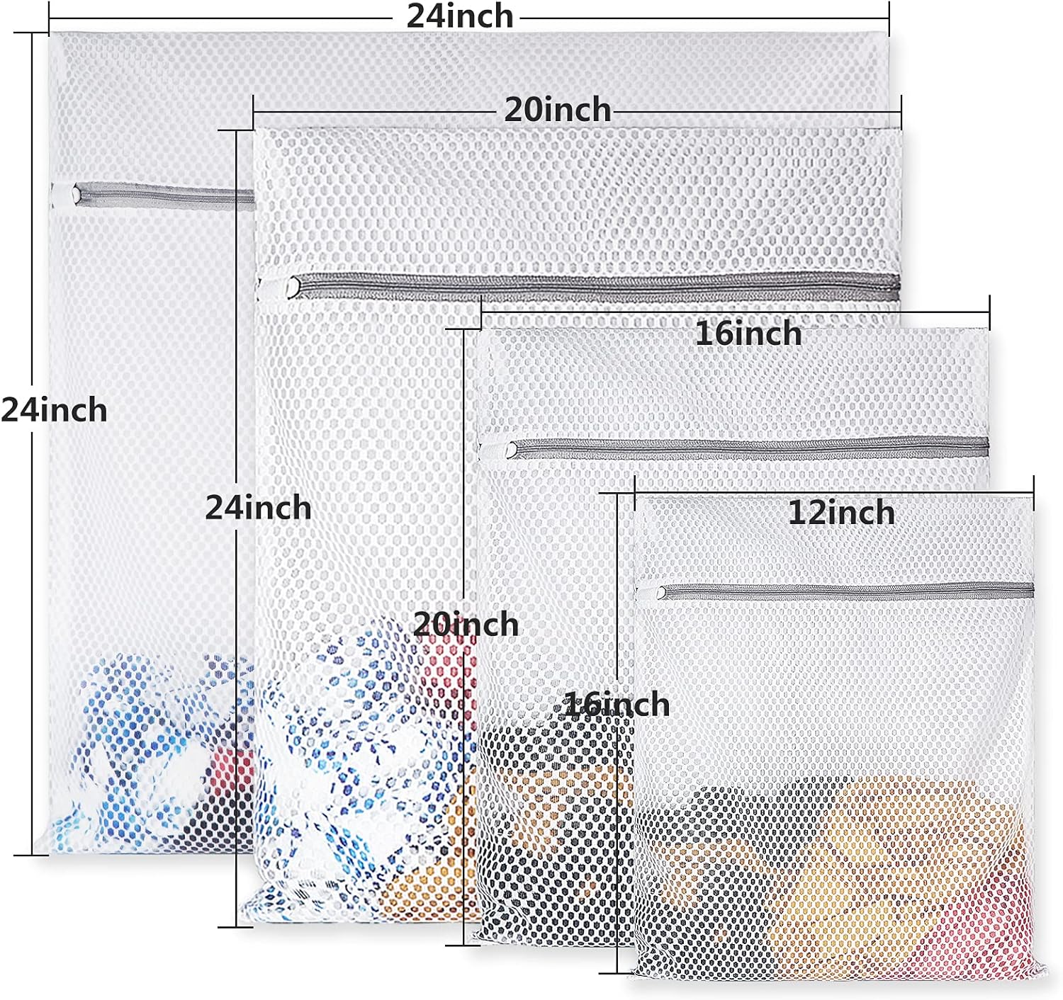 4Pcs Durable Honeycomb Mesh Laundry Bags for Delicates Reusable Wash Bag(1XX-Large 24 x 24