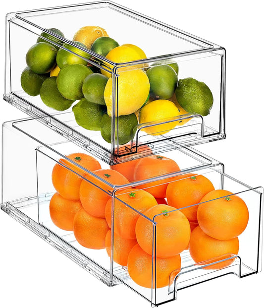 Sorbus Large Clear Storage Drawers (2 Pack) – Stackable Pull-Out Storage Bins with Handles, Slide