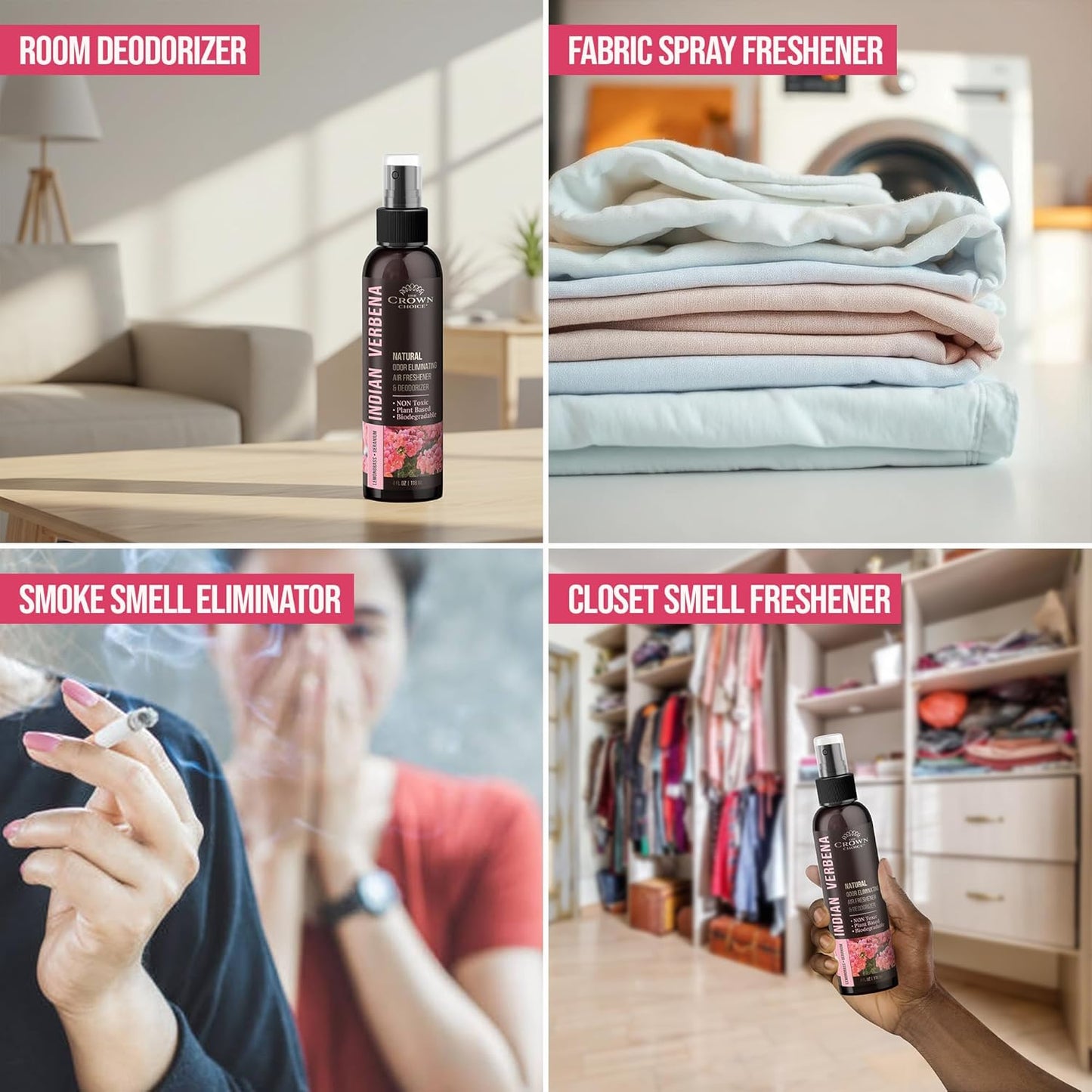 Natural Air Freshener Spray—Geranium & Lemongrass Odor Eliminator—Non-Toxic Essential Oil