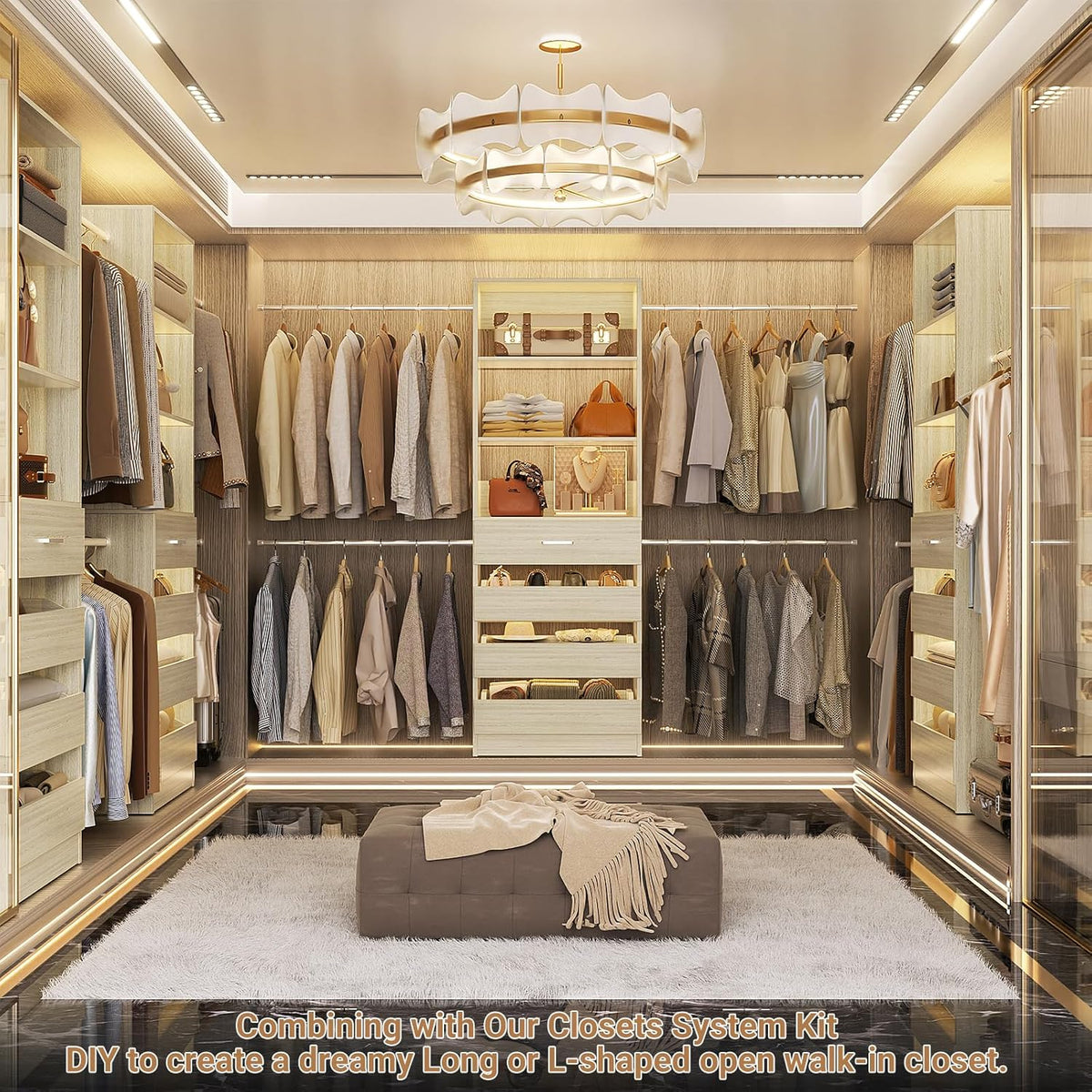 Aheaplus Closet System, 4-9Ft Closet Organizer with 4 Wooden Drawers, Wood Closet Organizer System