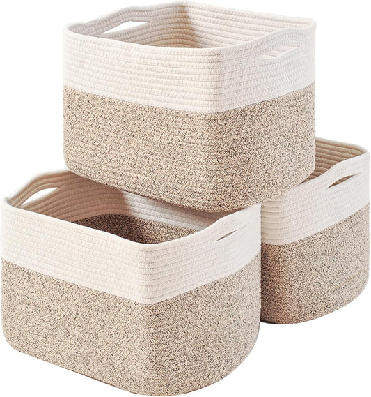 Storage Baskets for Organizing, Woven Cotton Rope Basket for Storage Books, Baby Organizing