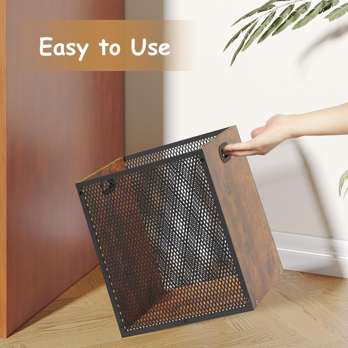 Retro Office Trash Can, Iron and Wood Combination Bedroom Garbage Can, Rectangular Design