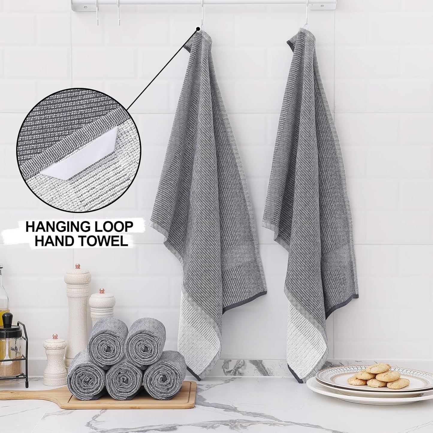 Homaxy Premium Kitchen Towels(18”x 28”, 6 Pack), Large Cotton Kitchen Hand Towels, Flat and Terry