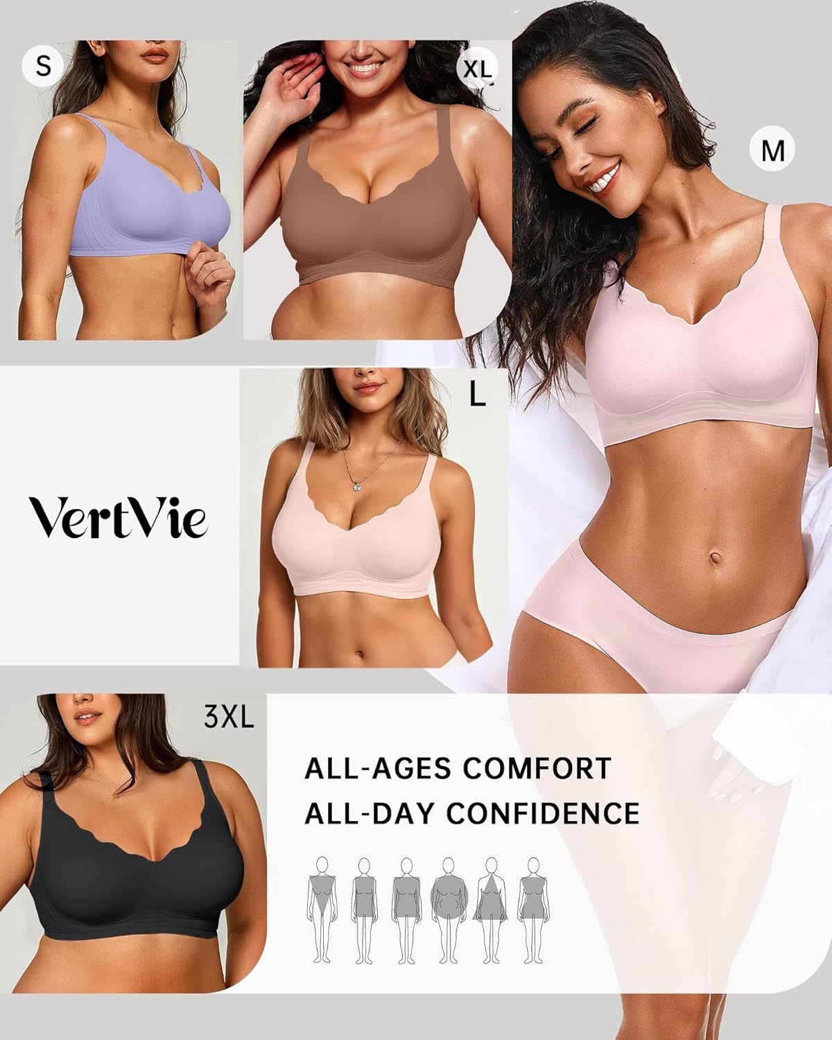 Vertvie Womens Seamless Bras No Underwire Supportive Wireless Push Up Full Coverage Bralette
