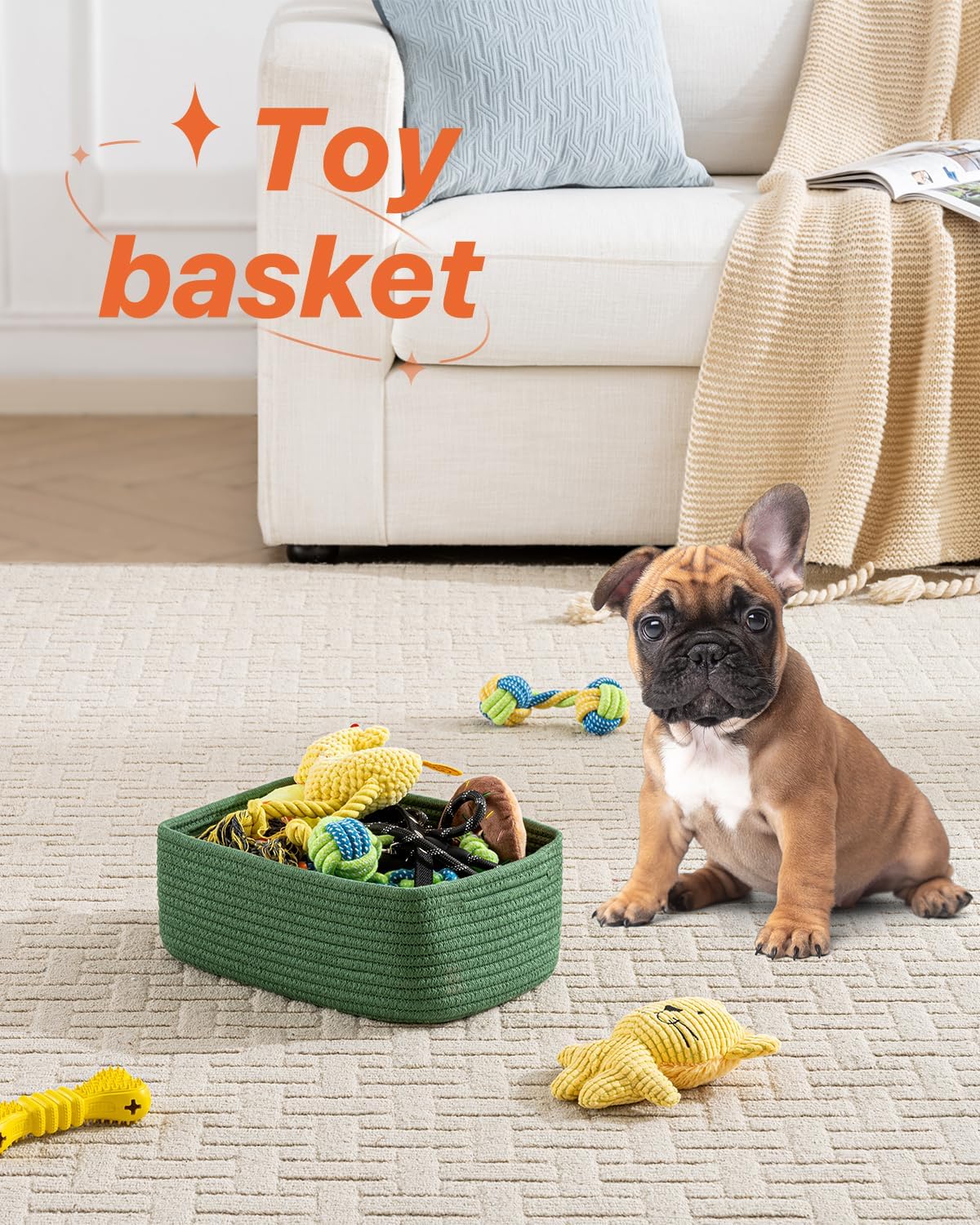Small Woven Basket, 12 x 8 x 4.5 Inches, Storage Basket for Organizing, Cute Small Rope Shelf