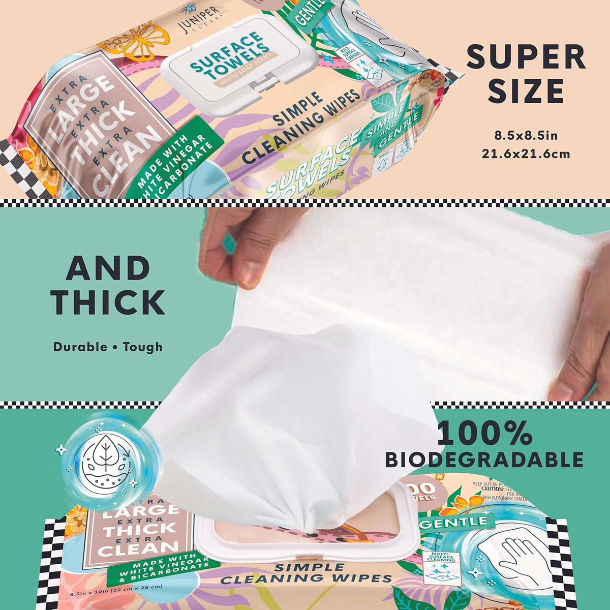 3 Packs Surface Cleaning Wipes, Thick & Large Dispose, All-Purpose Cleaner for Bathroom, Kitchen