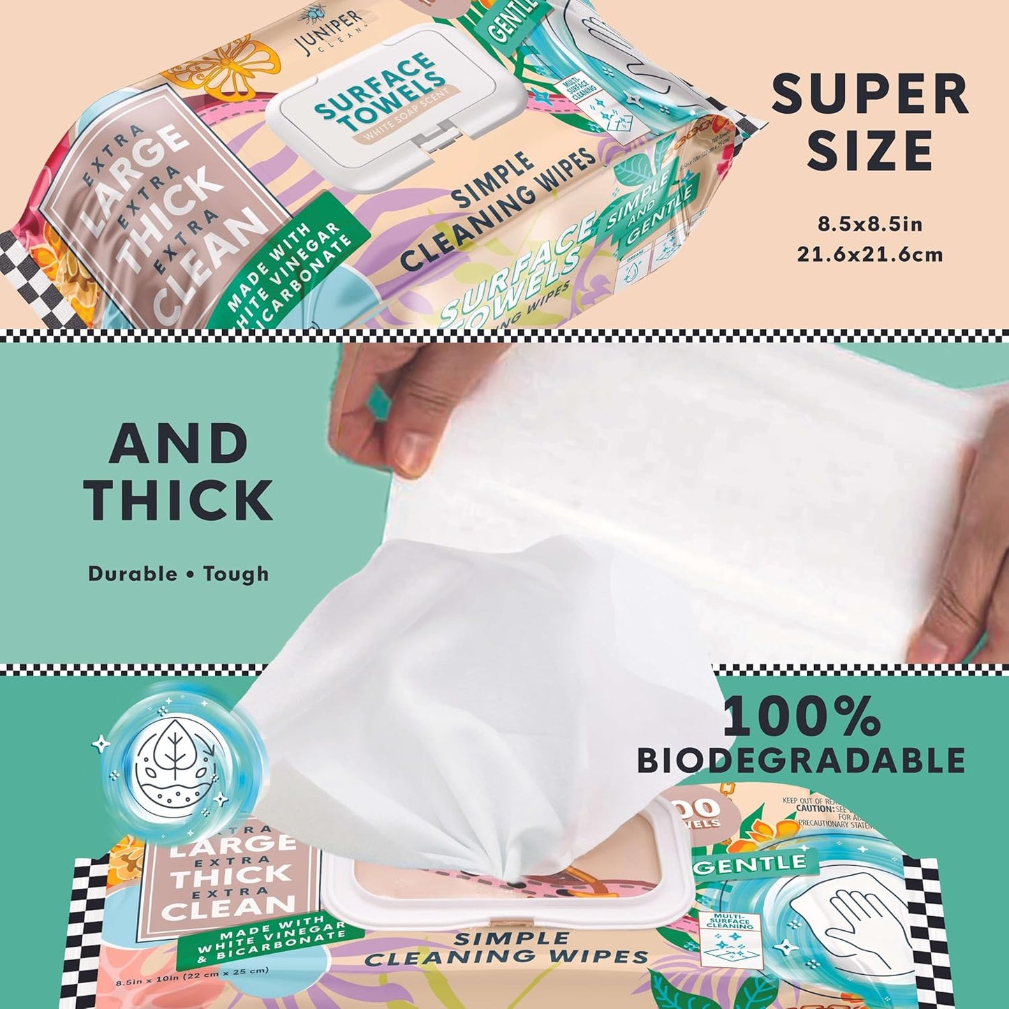 6 Packs Surface Cleaning Wipes, Thick & Large Dispose, All-Purpose Cleaner for Bathroom, Kitchen