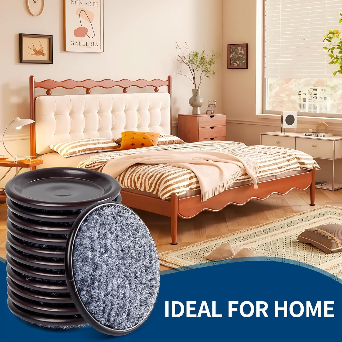 Ezprotekt 1 5/8" Round Reusable Felt Furniture Caster Cups with Carpet Bottom, 16 Pcs Felt