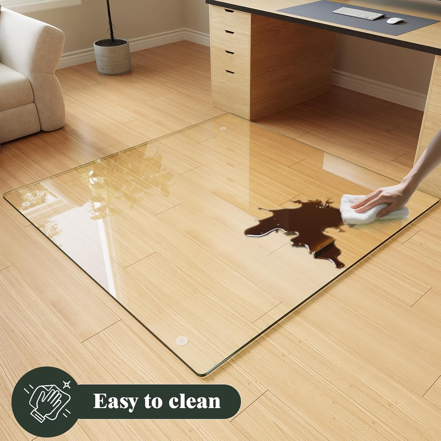 Koonmi Tempered Glass Chair Mat for Hardwood Floors & Carpets, 55" x 55“ Transparent Heavy Duty