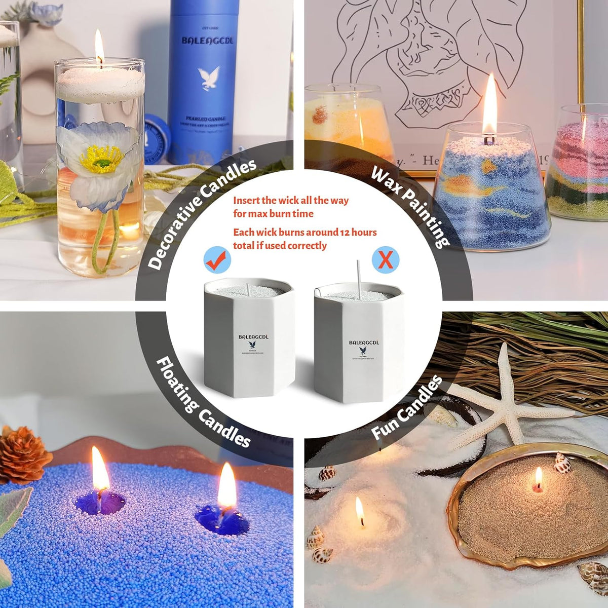 Salvia Scented Blue Pearled Candle 18oz Luxury Sand Candle Granulated Wax - 30 Cotton Wicks - Wax