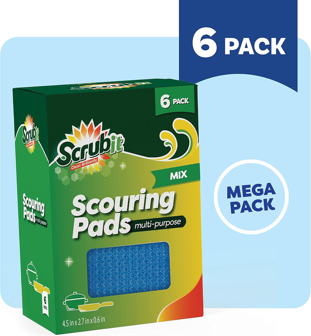 SCRUBIT Multi-Purpose Scouring Pad - Non-Scratch Cleaning Sponges for Pots, Pans, Dishes, Utensils