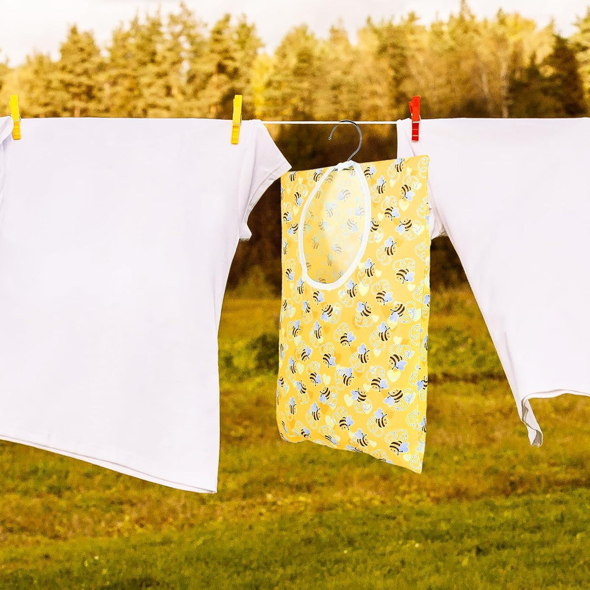 Bee Honeycomb Clothespin Holder - 2 Pcs Bee Clothes Pin Bags - 15 X 11 Inch - Clothes Hanging Bag