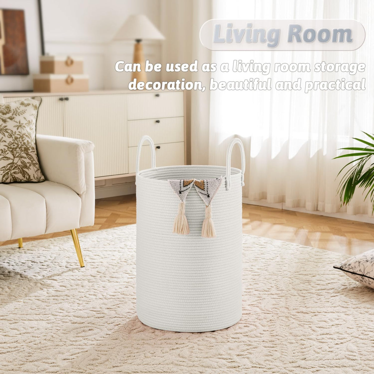 Laundry Basket,Woven Cotton Rope Laundry Hamper,40L for Decorative Storage of Dirty Clothes,Toys