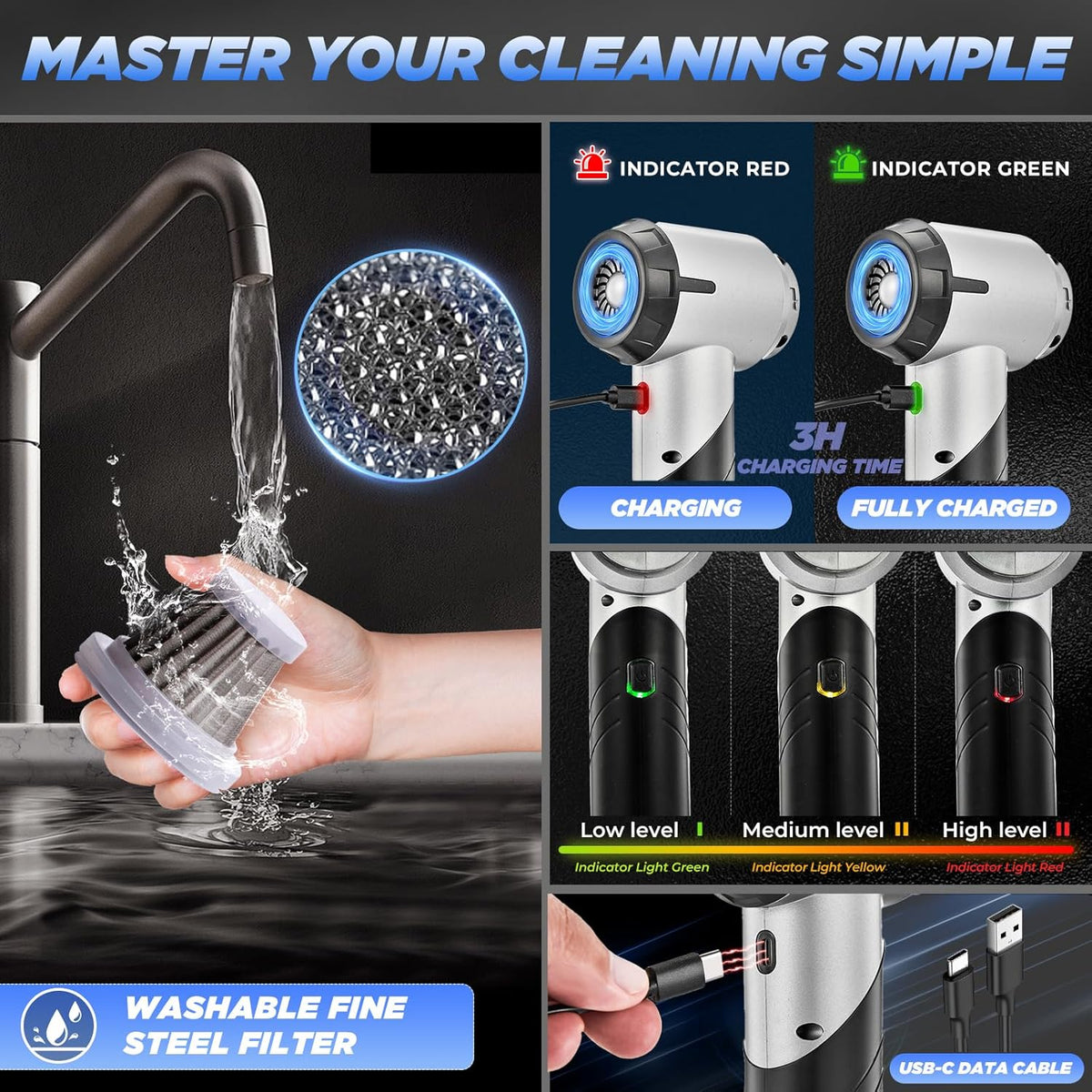 Saker Handheld Car Vacuum Portable Cordless17000PA Mini Vacuums Rechargeable Foldable Vacuum