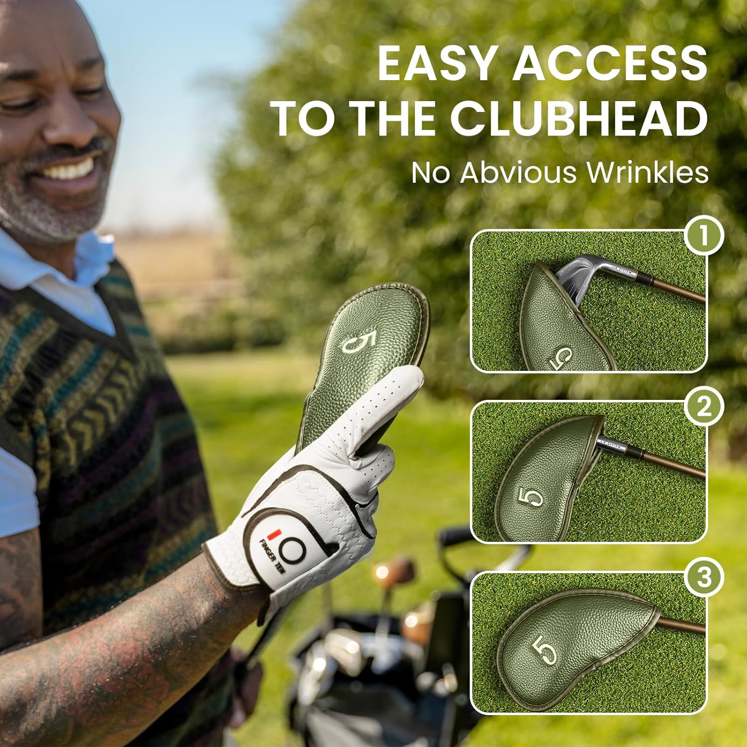 FINGER TEN Premium Synthetic Leather Stylish Iron & Wedge Golf Head Covers Value 12 Piece Set