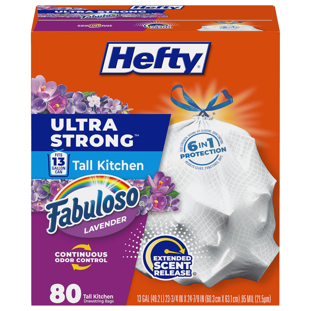 Hefty Ultra Strong 13 Gal Kitchen Trash Bags, Fabuloso Lavender, 80ct