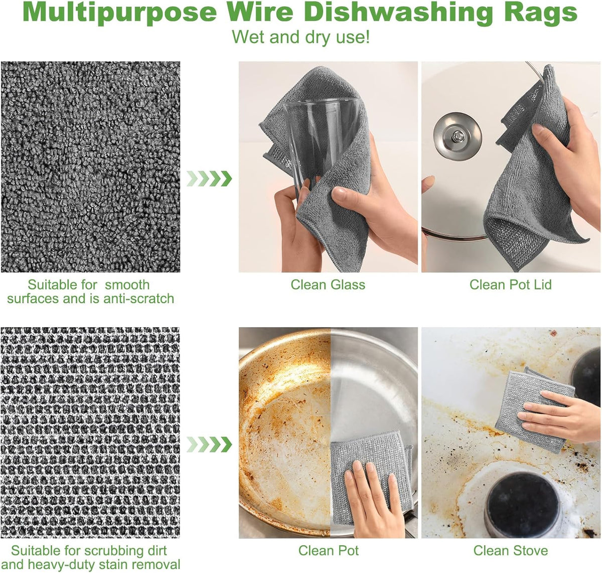 10 Counts Multipurpose Wire Dishwashing Rag,Non Scratch Wire Dishcloth,Microfiber Miracle Cleaning