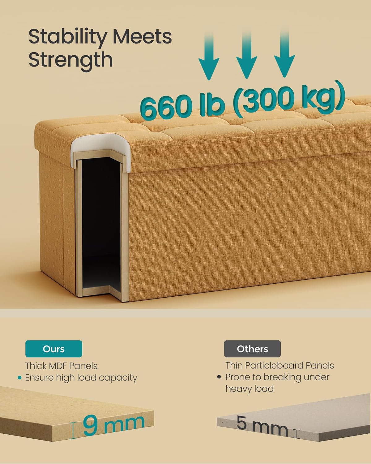 SONGMICS Mazie Collection - Storage Ottoman Bench, 43 Inches Folding Foot Rest Stool, End of Bed