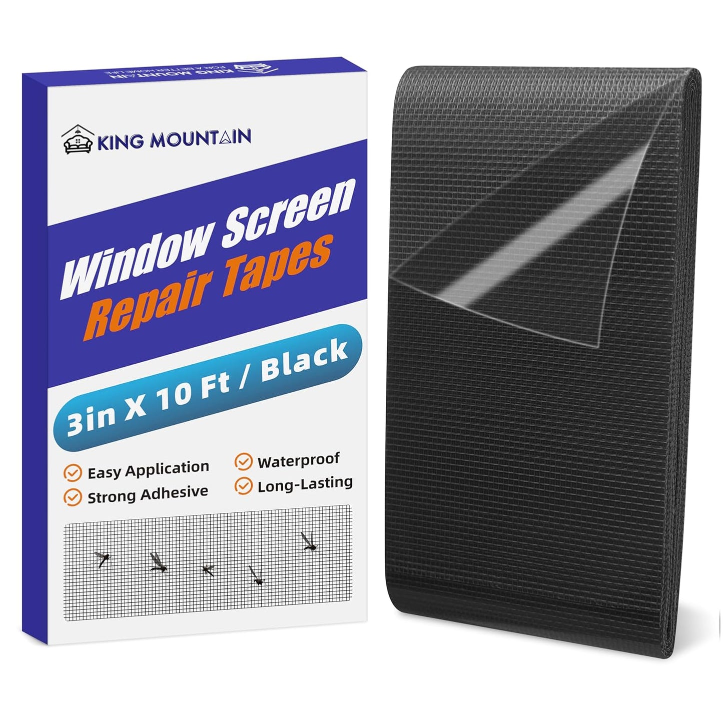 KING MOUNTAIN Black Window Screen Repair Tape,3inX10FT Heavy Duty Screen Repair Kit for Window