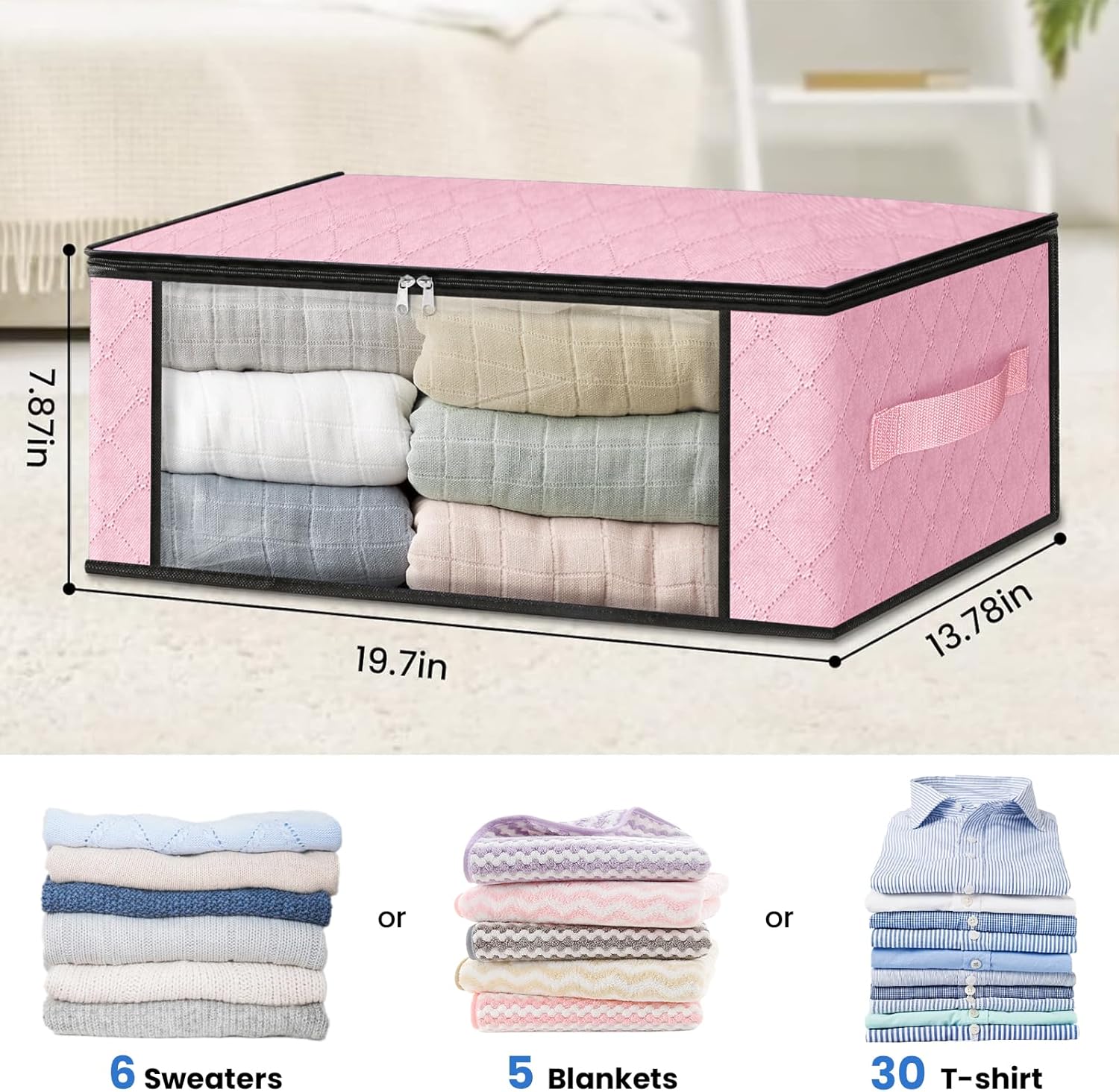 HomeHacks Storage 3-Pack Clothes Organizer Storage Bags Foldable Storage Box with Large Clear