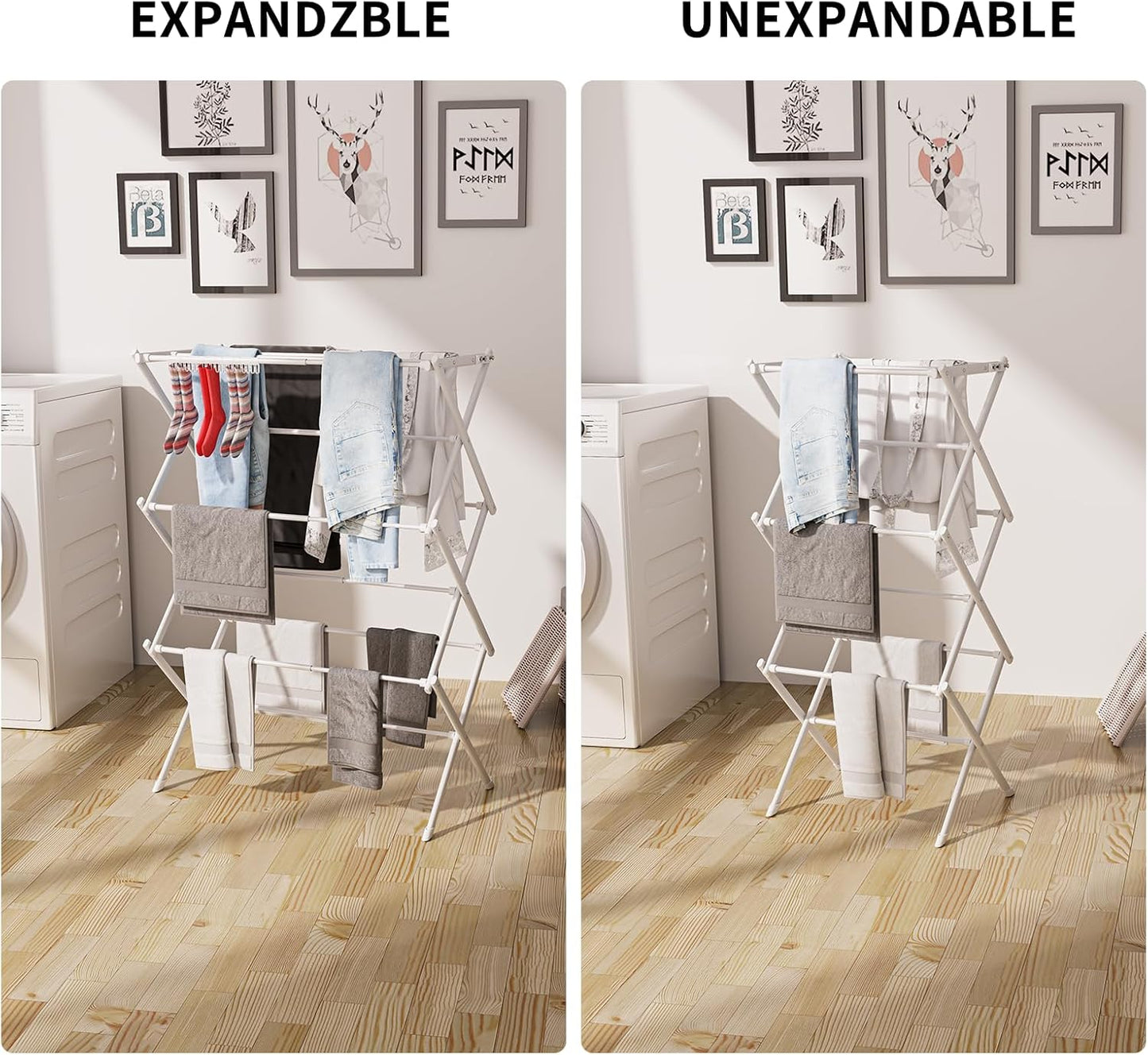 3 Tier Clothes Drying Rack,Foldable & Portable Clothing Drying Rack,Space-Saving Design, Indoor &