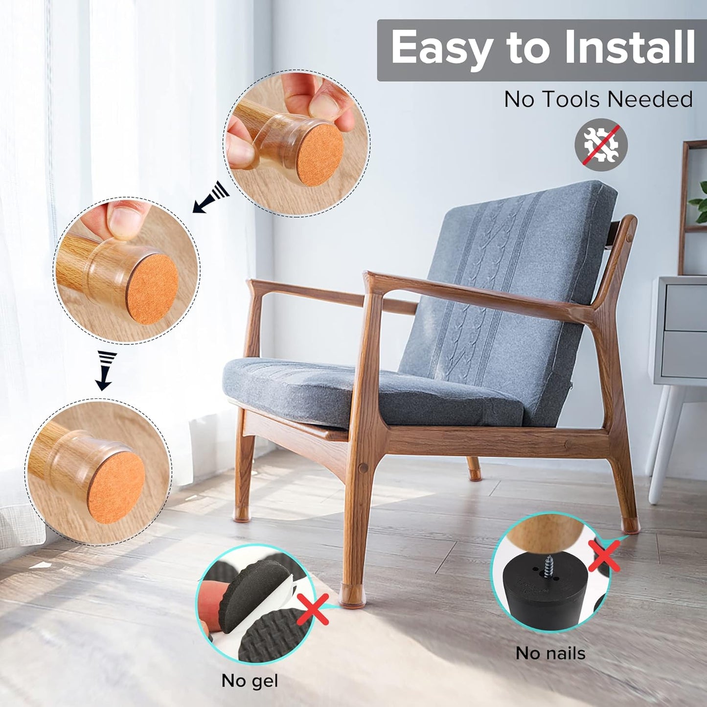 Upgraded Silicone Chair Leg Floor Protectors for Hardwood Floors, Furniture Sliders, Felt Bottom