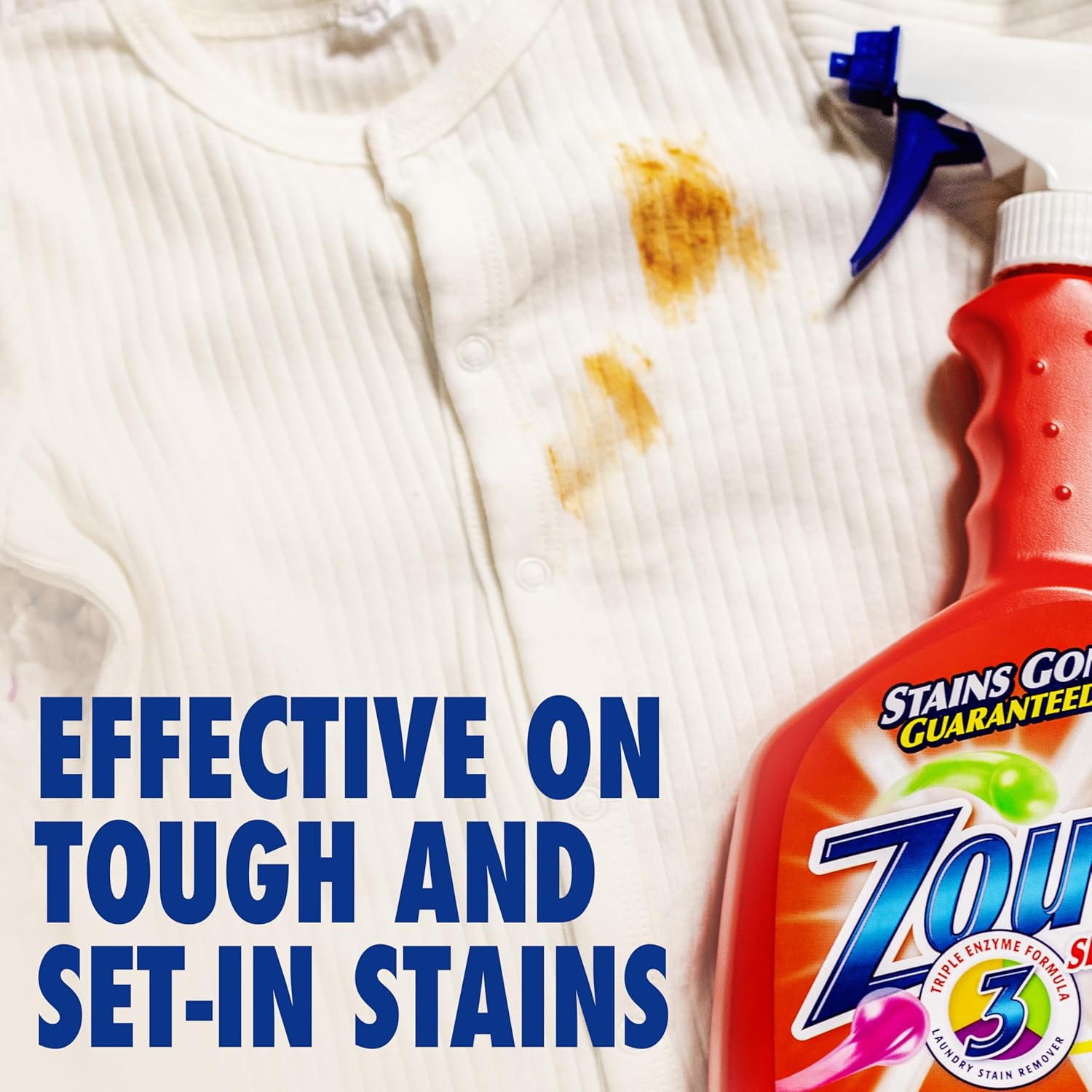 Zout Laundry Stain Remover Spray, Triple Enzyme Formula Removes the Toughest Stains, Made in the