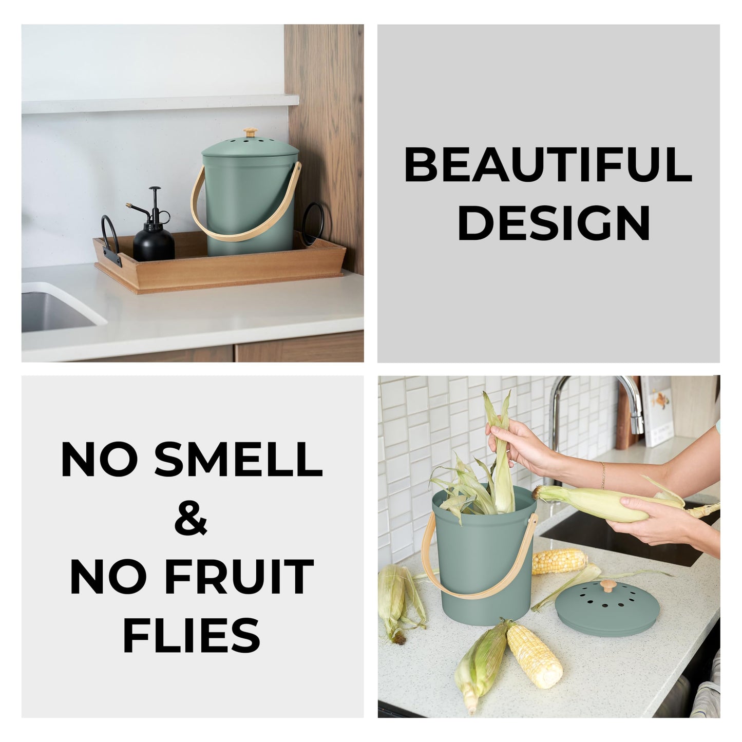 Beautiful Kitchen Compost Bin with Smell Proof Lid - Rust Proof and Odorless Compost Bucket for