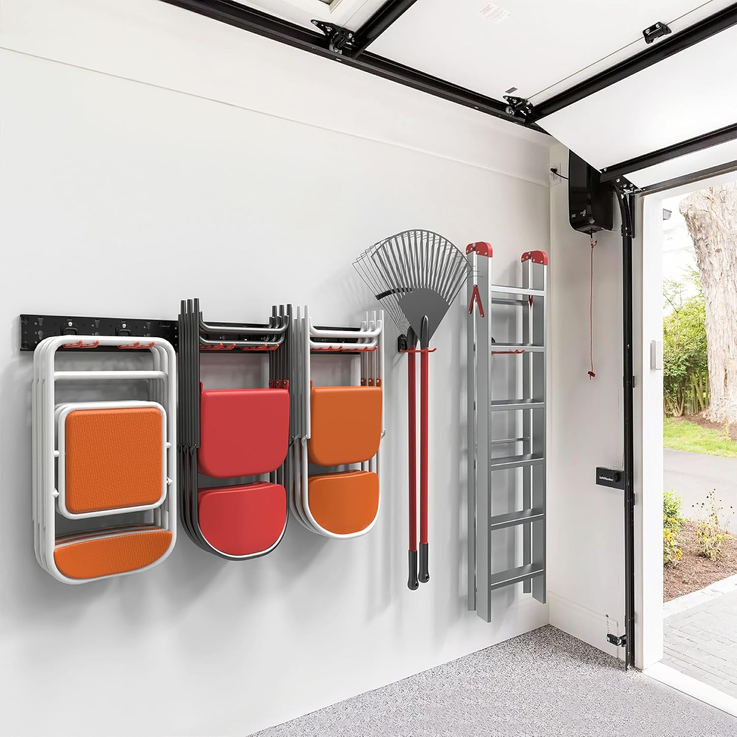 Wallmaster Wall Mount Garage Organizer Tool Storage Rack, Heavy Duty Folding Chair Hangers with 8