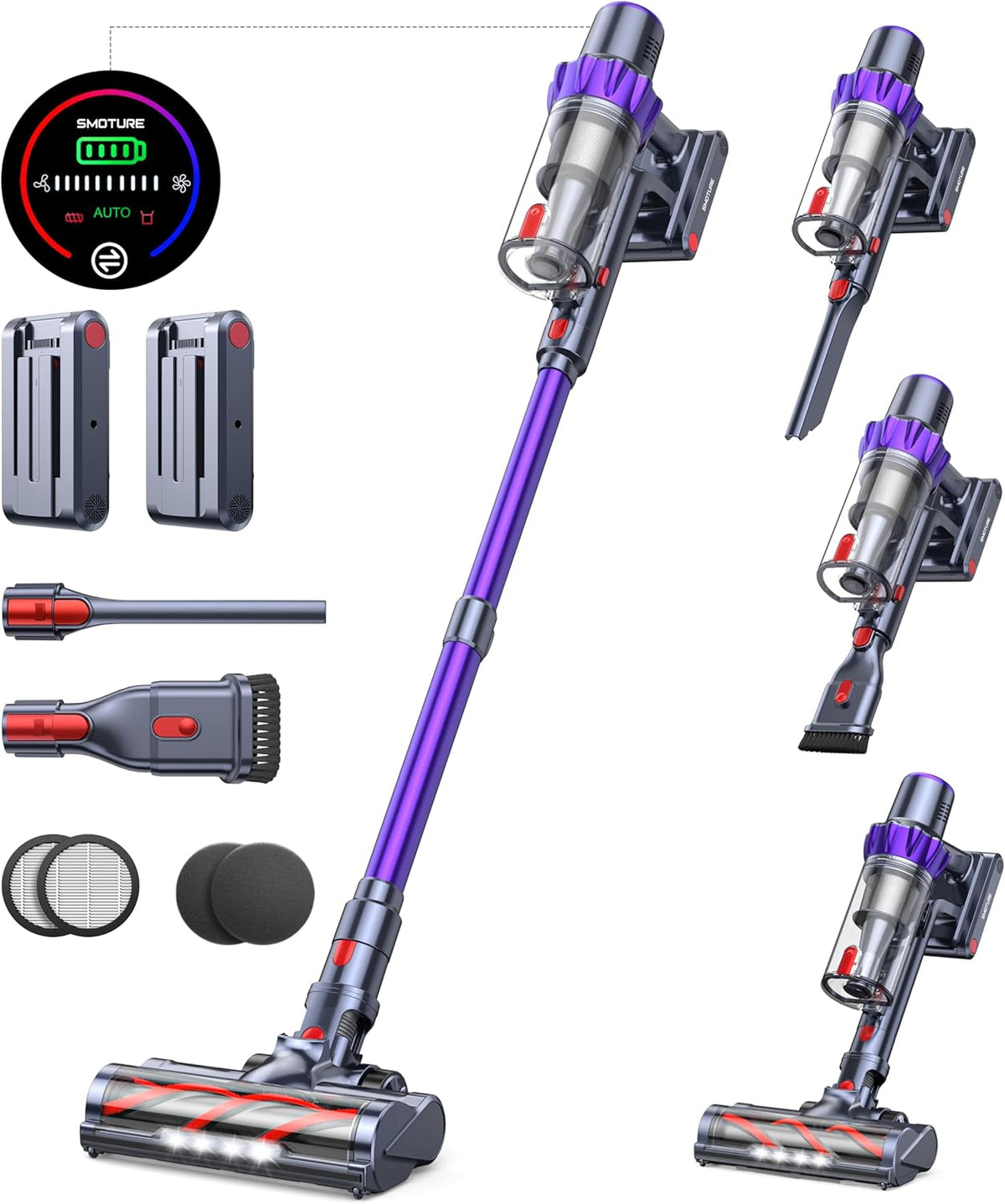 Cordless Vacuum Cleaner, 2 Batteries 110 Mins Runtime Vacuum Cleaners for Home, 45KPA 550W Stick